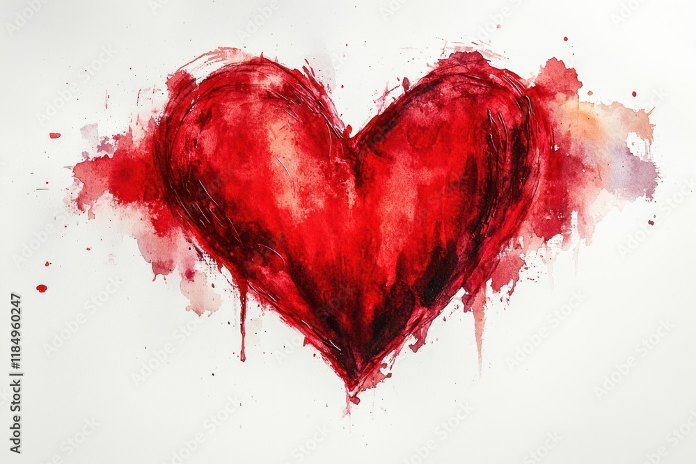 Vibrant Red Heart Illustration with Watercolor Splash Background Vibrant Red Heart Illustration with Watercolor Splash Background