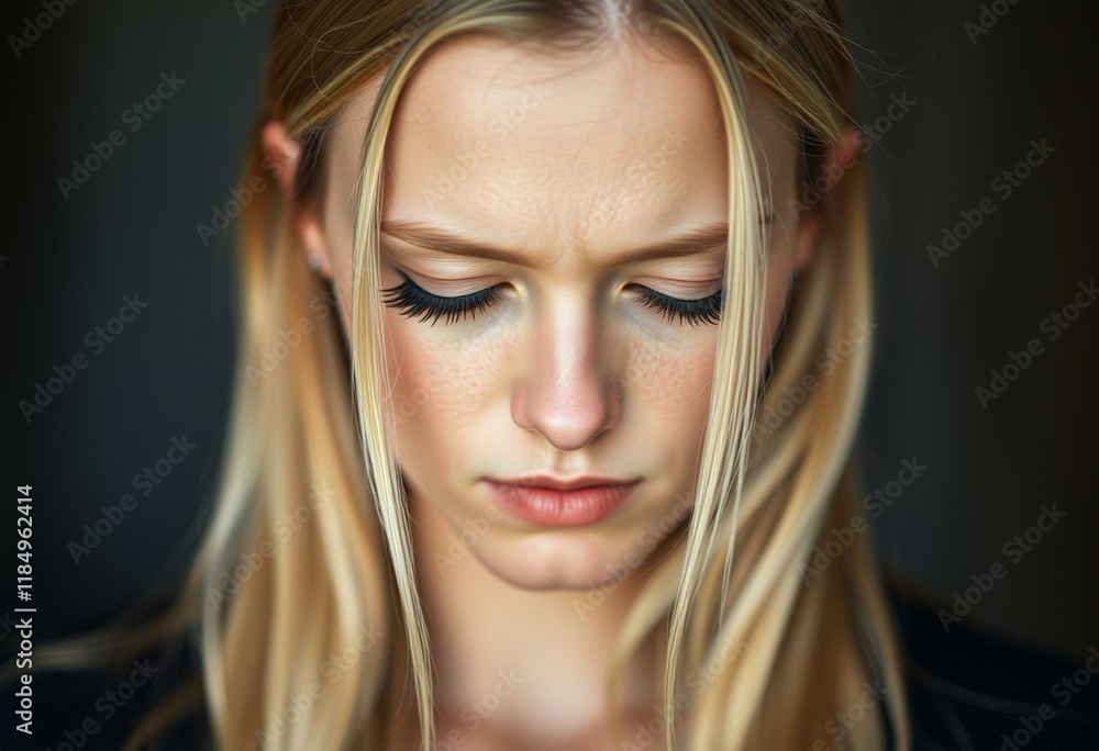 Naklejka premium Portait of a Nordic blond female with a melancholic expression