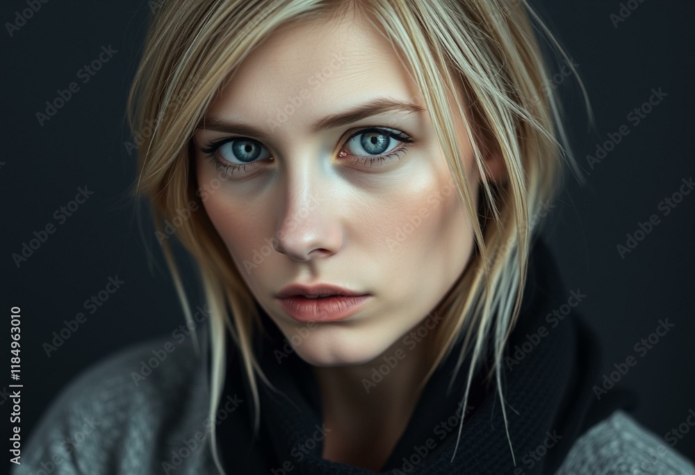 Nordic blond woman with melancholic expression Nordic blond woman with melancholic expression