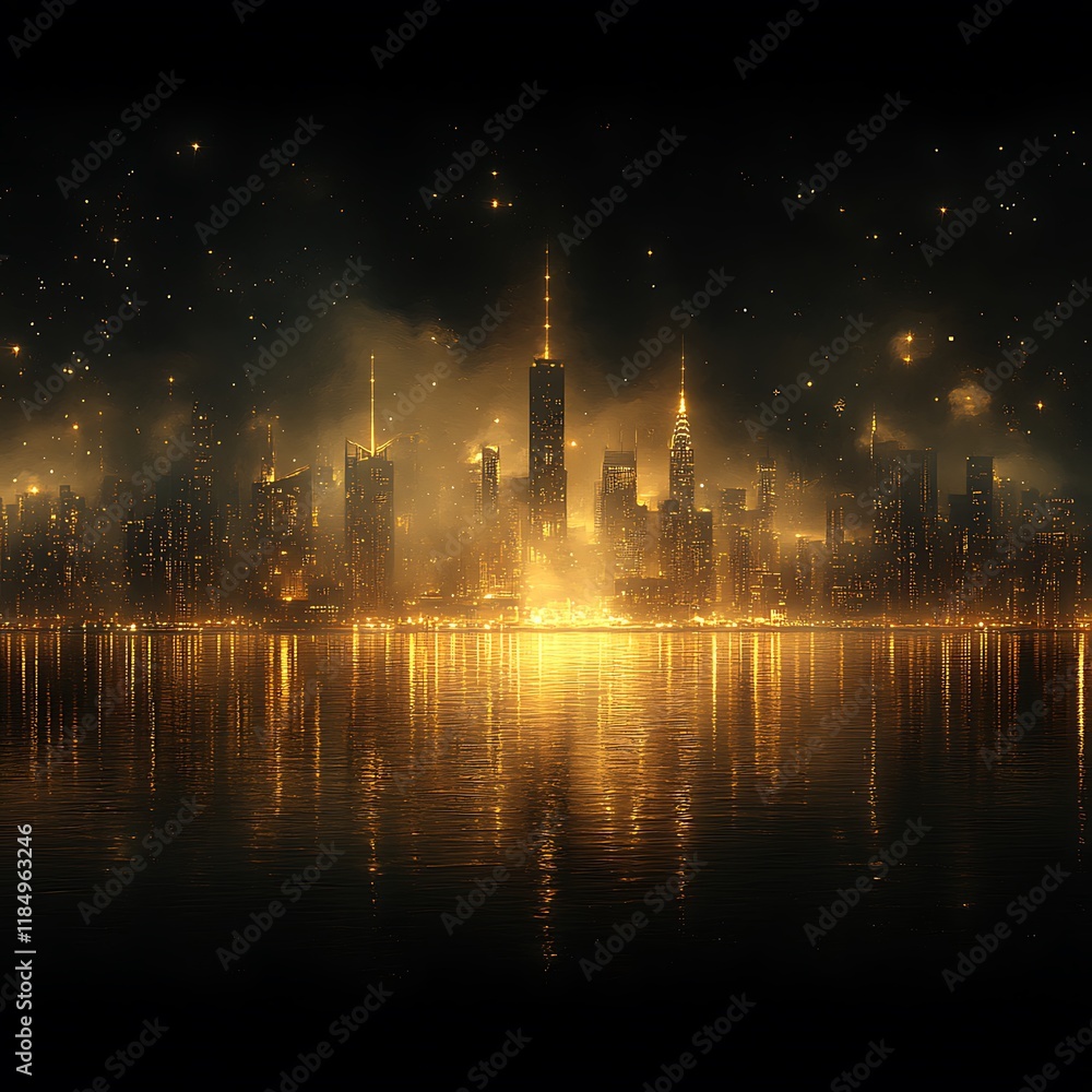 Fototapeta premium Urban silhouette against stunning nighttime backdrop photos