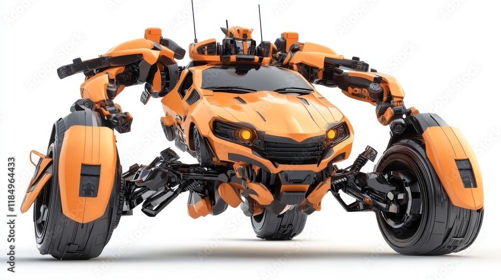 Red robot transformer, cartoon vector illustration. Powerful robot trasformed from car, fantasy space alien, toy super hero isolated on white background Red robot transformer, cartoon vector illustration. Powerful robot trasformed from car, fantasy space alien, toy super hero isolated on white background