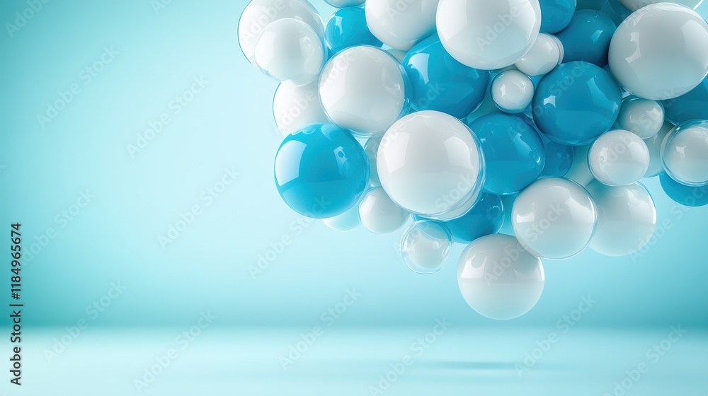 A vibrant cluster of spheres in blue and white shades creates an engaging visual experience, symbolizing fluidity and modern artistic expression in abstract design. A vibrant cluster of spheres in blue and white shades creates an engaging visual experience, symbolizing fluidity and modern artistic expression in abstract design.
