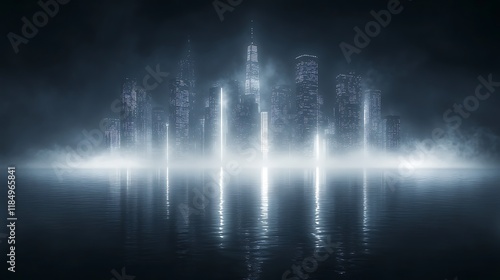 Skyline and stars blending magical urban scene image photo