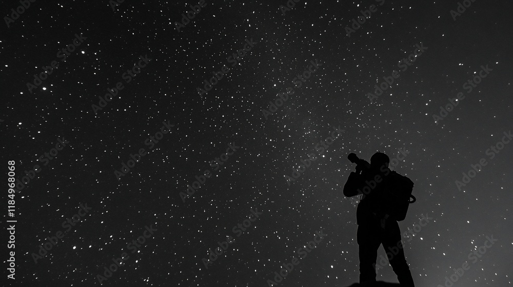 Silhouette of photographer capturing starry night sky. Silhouette of photographer capturing starry night sky.