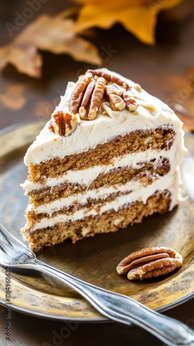 Wallpaper Mural A Slice of Autumnal Pecan Delight: A Layered Cake Masterpiece with Creamy Vanilla Frosting and Pecan Nuts Torontodigital.ca