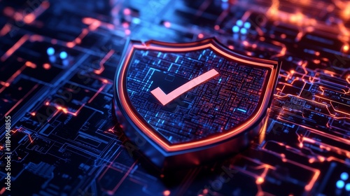 3d shield icon with safety check badge vector. Secure tick mark for quality guard guarantee. Isolated protect checkmark for medical business or antivirus warranty emblem design. Health defense sign