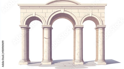 Ancient greek or roman arches from white marble. Vector cartoon set of antique architecture elements  entrance with stone pillars and columns isolated on black background