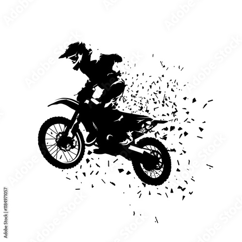 Motocross race, rider on motorbike, isolated vector silhouette