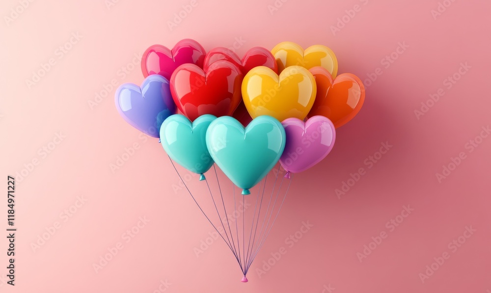 Valentine's Day. Heart With Colorful Balloons Different Colored Baner. Valentine's Day. Heart With Colorful Balloons Different Colored Baner.