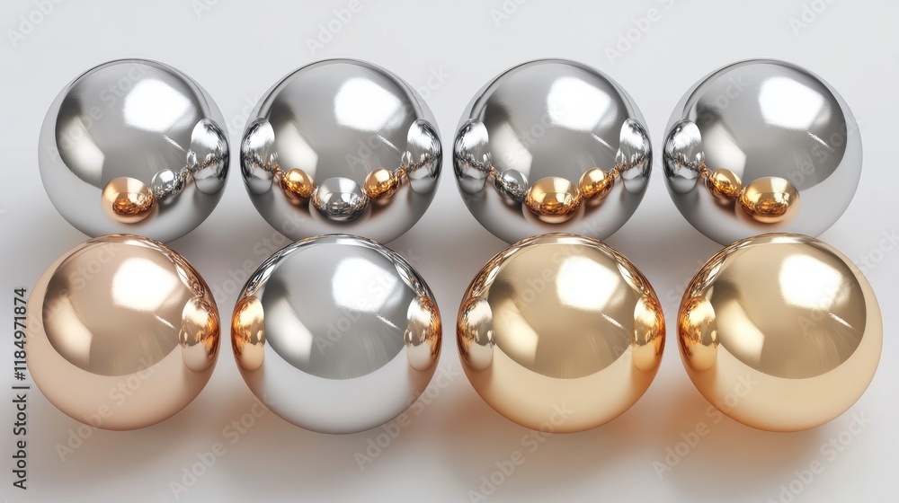 Realistic set of chrome balls isolated on transparent background. Silver, golden, bronze, platinum metal 3D spheres with shadow and light reflection on shiny surface. Jewelry bead. Design element Realistic set of chrome balls isolated on transparent background. Silver, golden, bronze, platinum metal 3D spheres with shadow and light reflection on shiny surface. Jewelry bead. Design element