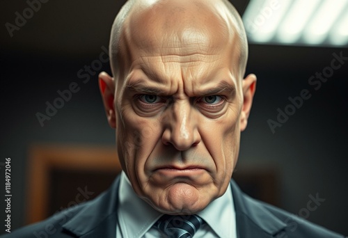 Portrait of a bald man with a stern expression photo