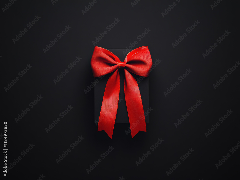 Black background, red ribbon bow, minimalist style, high-definition photography, high resolution Black background, red ribbon bow, minimalist style, high-definition photography, high resolution