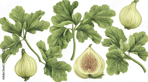 elegant botanical fig and leaf branch illustration, botanical illustration of figs, vintage fig and leaf art, botanical illustration of fig leaves, elegant fig botanical illustration, botanical fig il