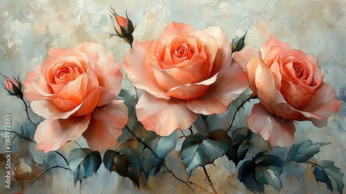 Elegant Soft Pink Roses with Green Leaves on Subtle Background