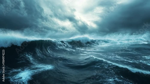 raging sea under stormy sky, like cloud floating over rough ocean