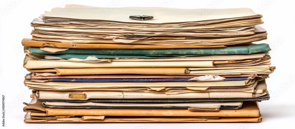 Large stack of aged, worn documents and papers. Large stack of aged, worn documents and papers.