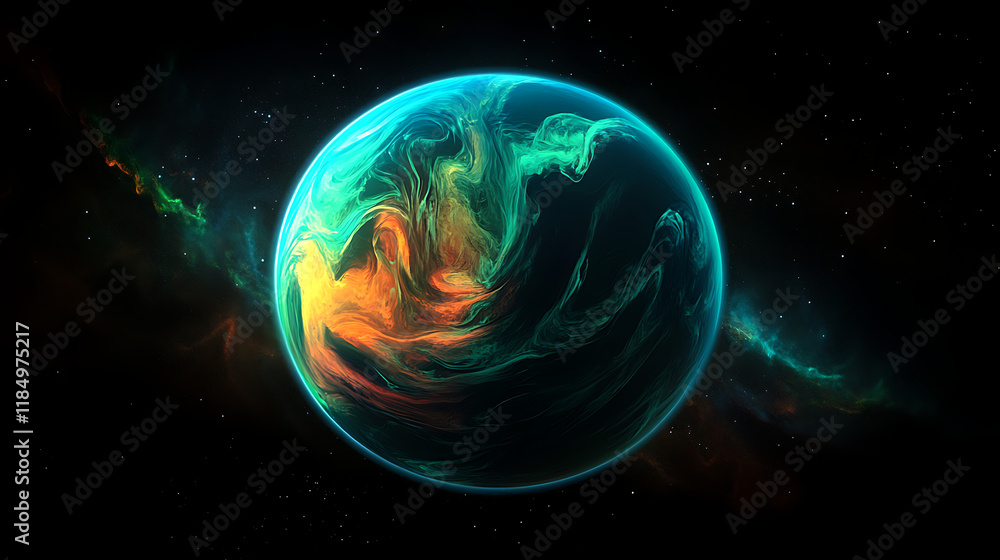 3D Rendered Glowing Planet with Vibrant Atmosphere and Cosmic Details 3D Rendered Glowing Planet with Vibrant Atmosphere and Cosmic Details