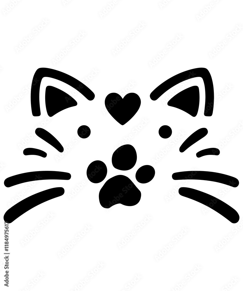 cat pet face heart shape kitten lover minimalist paw print cat pet face heart shape kitten lover minimalist paw print