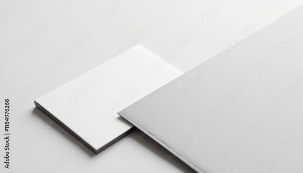 Studio shot of a business card mockup partially visible in a package, with clear focus on the edges of the card and minimal background Studio shot of a business card mockup partially visible in a package, with clear focus on the edges of the card and minimal background