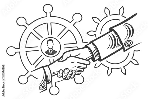 a black color line art vector partnership on white background