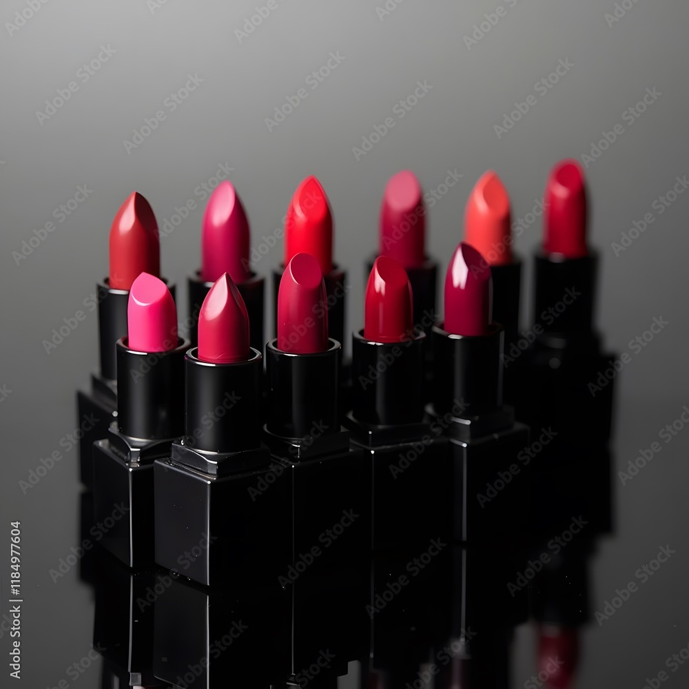 Fototapeta premium Radiant Colors Against Ebony A Minimalist Lipstick Display