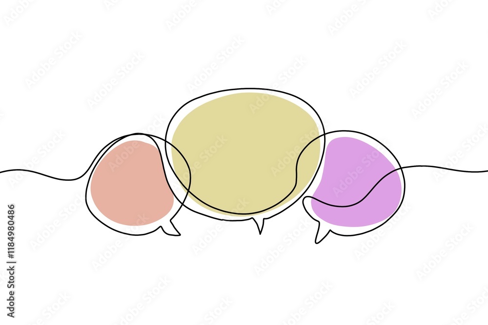 Speech bubble continuous one line drawing, Empty speech minimalist linear illustration made of single line. Speech bubble continuous one line drawing, Empty speech minimalist linear illustration made of single line.
