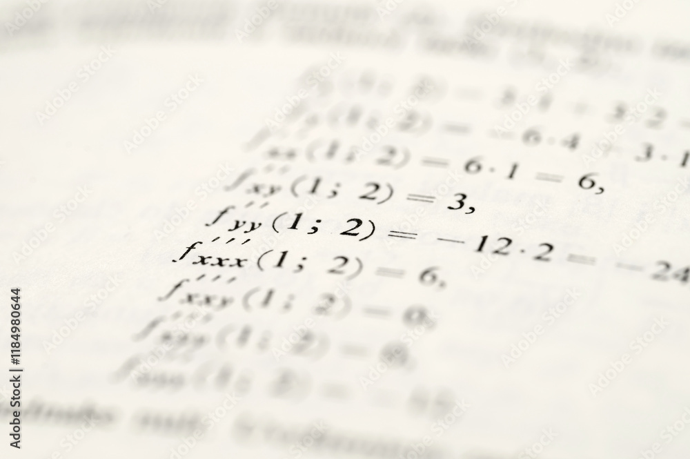 Mathematical Equations and Derivatives on White Paper Background Mathematical Equations and Derivatives on White Paper Background