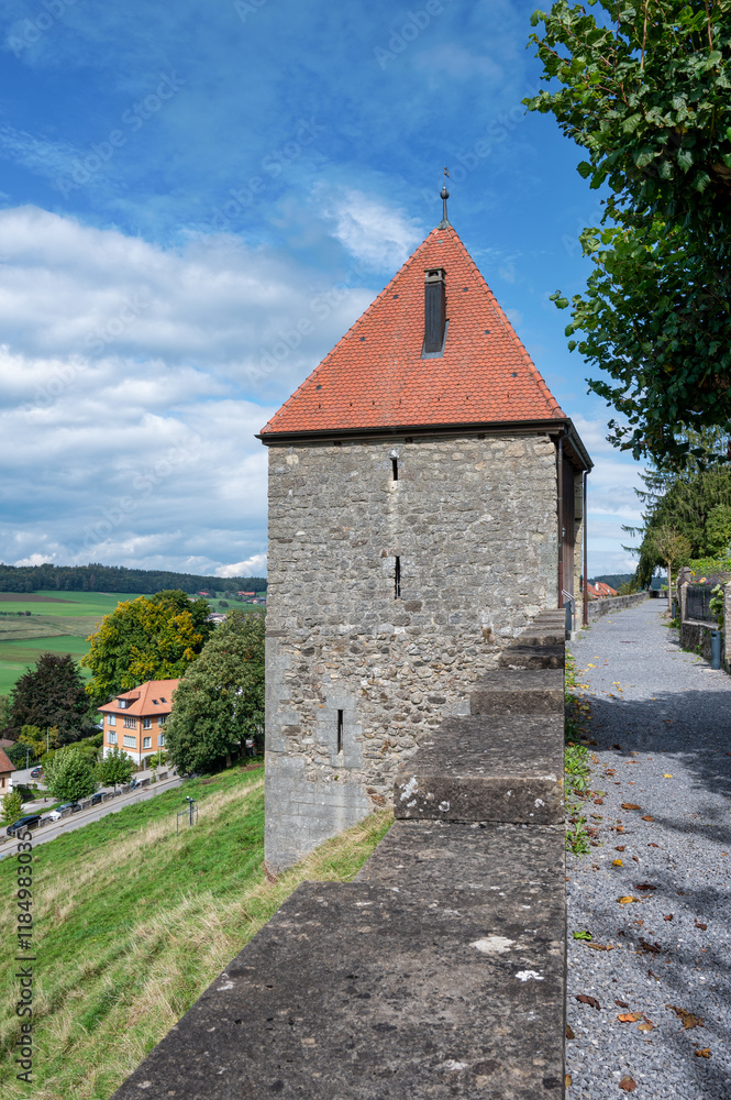 Fototapeta premium Romont Town Walls and Tower