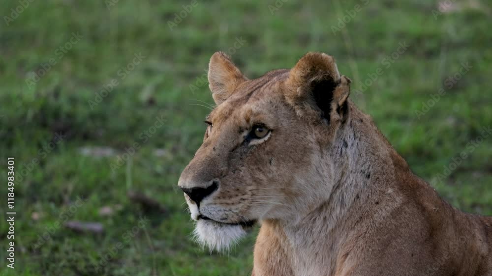 Lioness closing eyes and moving head in Masai Mara Lioness closing eyes and moving head in Masai Mara