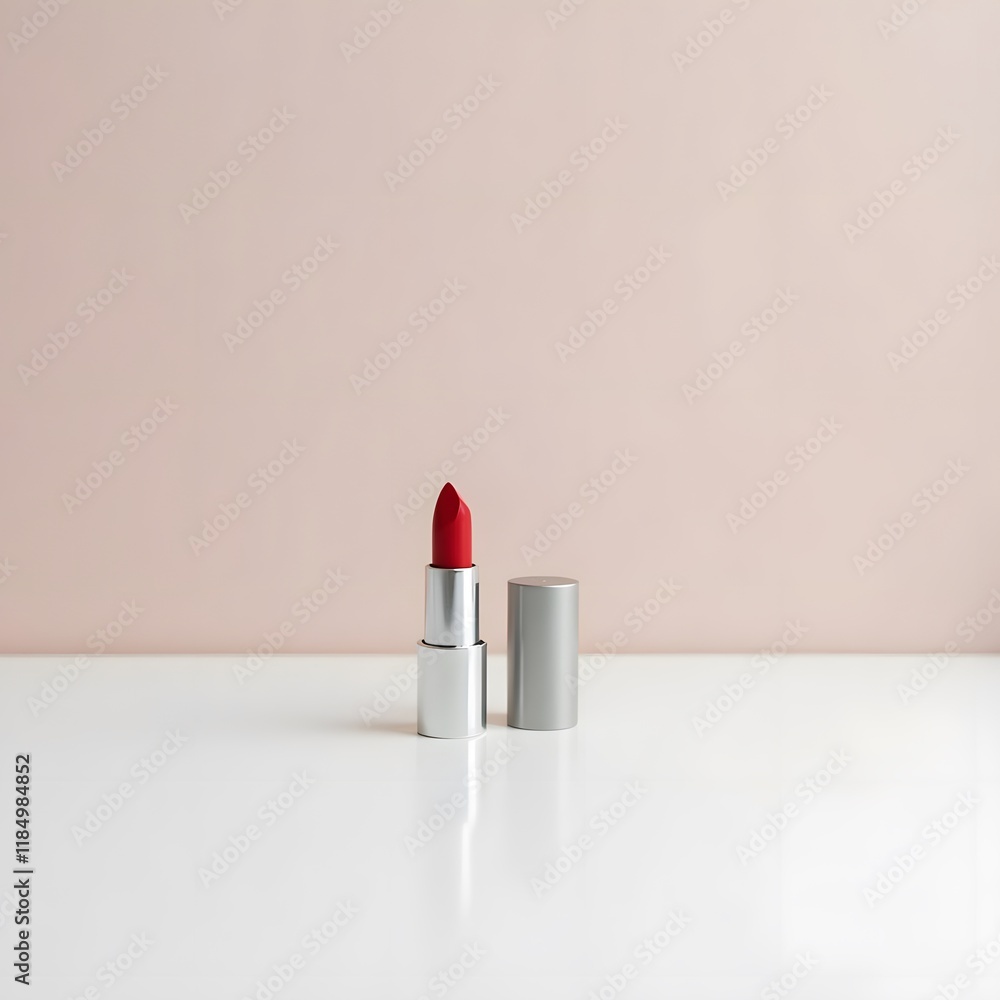 Chic Minimalism A White Table Adorned with a Bold Red Lipstick Chic Minimalism A White Table Adorned with a Bold Red Lipstick