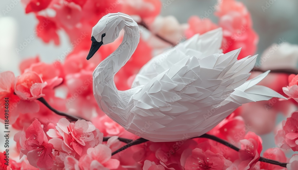 Fototapeta premium The Art Of Creating A Graceful Swan Using The Ancient Japanese Paper-Folding Technique Of Origami. The Delicate Swan Symbolizes Elegance And Beauty.