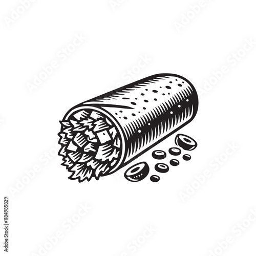 Burrito Vector - Minimalist Burrito Silhouette - Illustration of Burrito.