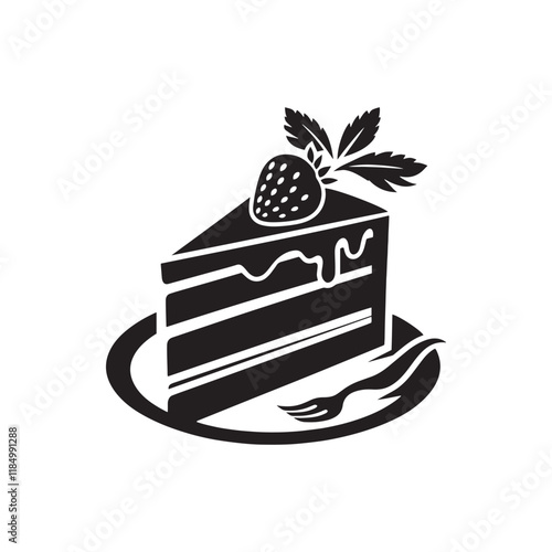 Minimalist Cake Slice Design - Cake Slice Silhouette - Illustration of Cake Slice.