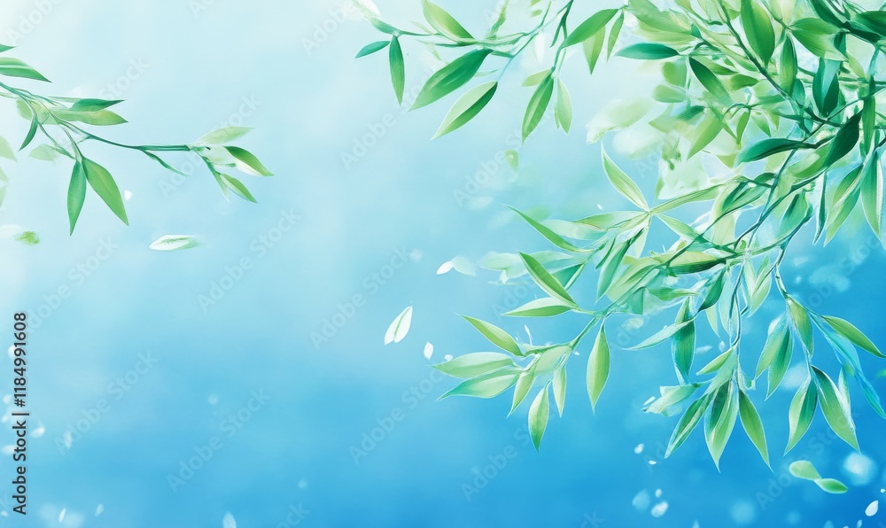 Fototapeta premium Willow Leaves on blue sky background