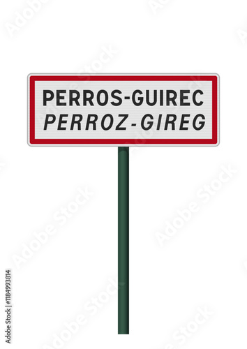 Panneau d'entrée de la ville de Perros-Guirec, Perroz-Gireg en Breton (Côtes-d'Armor) en vectoriel