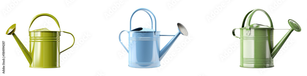 Watering can isolated on transparent background, Set of