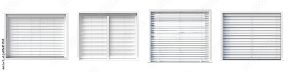 Window with white blinds isolated on transparent background, Set of Window with white blinds isolated on transparent background, Set of