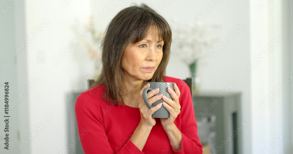 Woman enjoying drinking morning coffee holding cup at home head shot Woman enjoying drinking morning coffee holding cup at home head shot