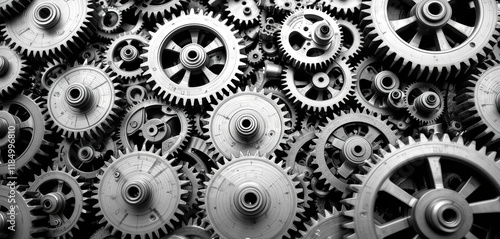 Wallpaper Mural A collection of interconnected gears fills the frame, emphasizing the complex design and craftsmanship of machinery. The intricate details are displayed in shades of grey Torontodigital.ca