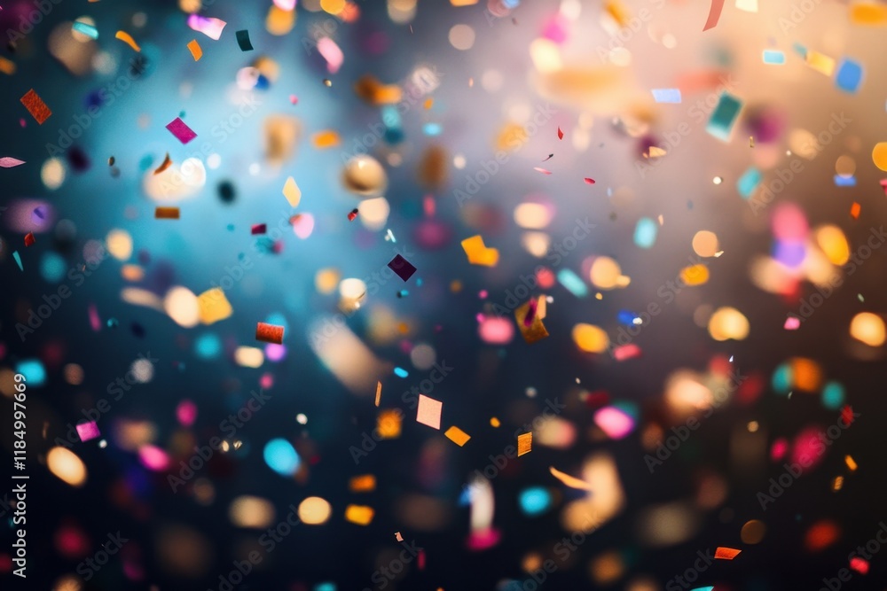 Naklejka premium Joyful confetti explosion marks New Years Eve celebration with vibrant colors and festive atmosphere