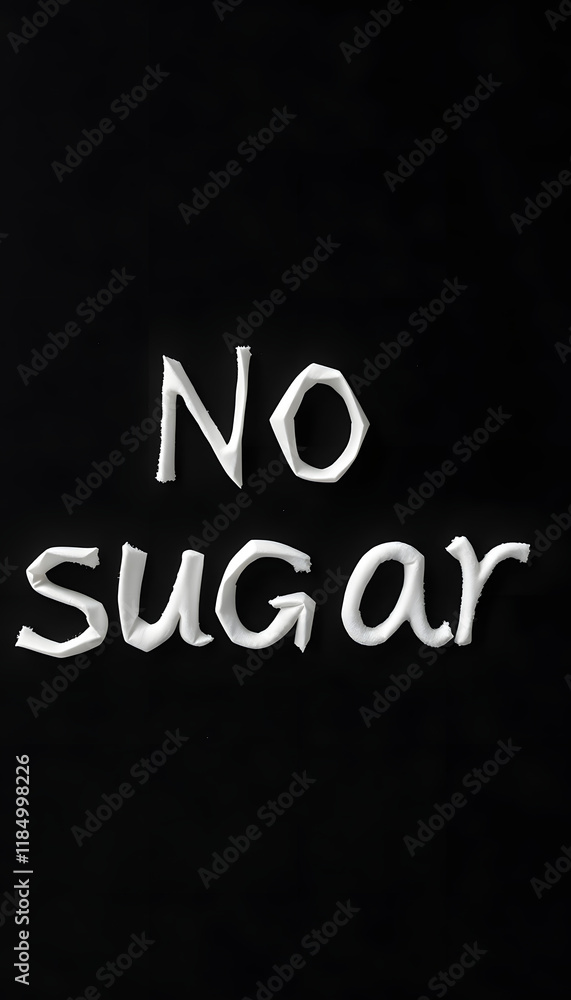 Fototapeta premium Written text NO SUGAR on black background isolated with white highlights, png