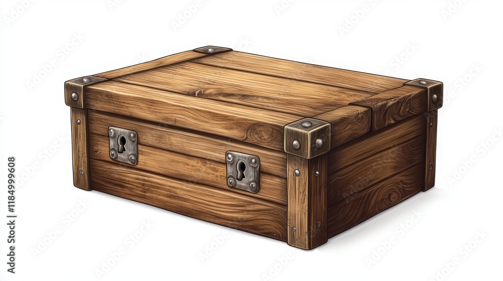 Wooden box open and closed realistic vector illustration. Wooden crate or cargo box for storage, transportation and delivery of product with postal symbols and metal nails isolated on white background Wooden box open and closed realistic vector illustration. Wooden crate or cargo box for storage, transportation and delivery of product with postal symbols and metal nails isolated on white background