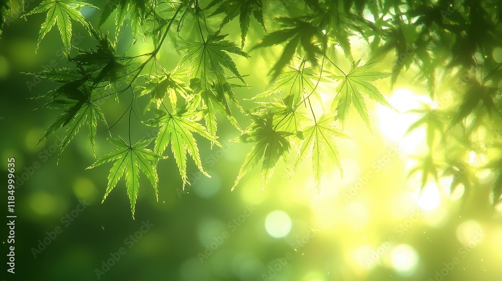 Sunlit green maple leaves backlit, bokeh effect. Sunlit green maple leaves backlit, bokeh effect.