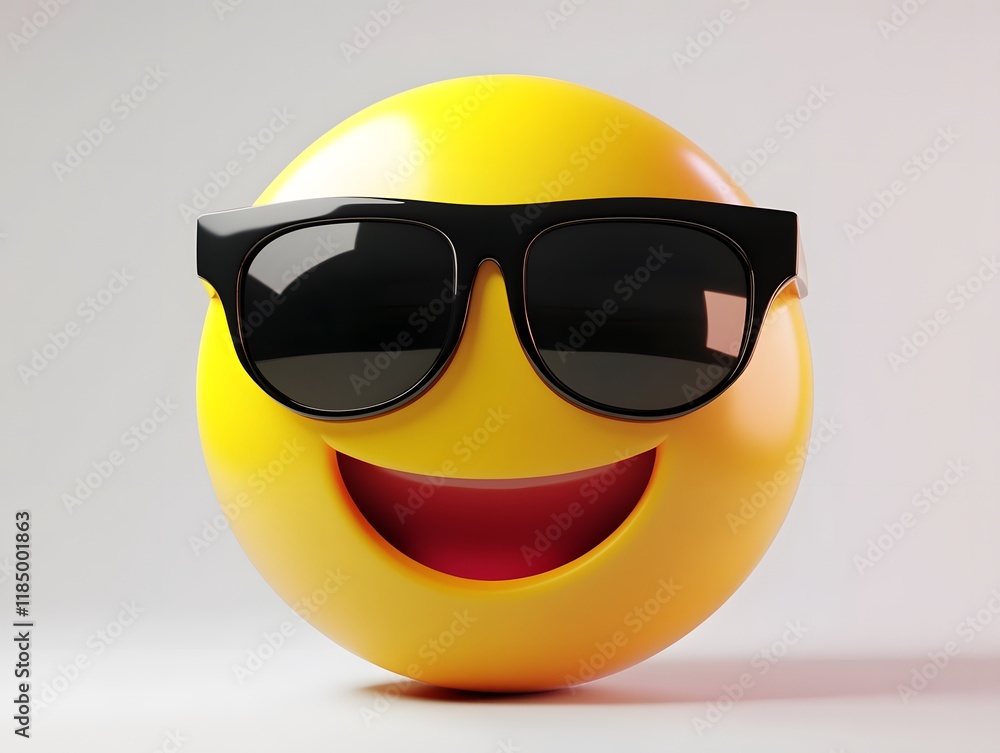 Smiling Emoji with Sunglasses: A Cheerful 3D Render Smiling Emoji with Sunglasses: A Cheerful 3D Render