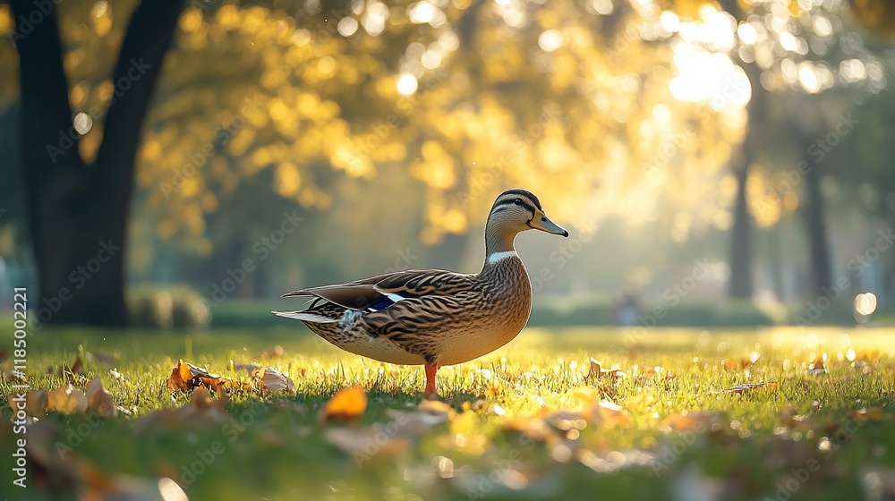 Serene Autumn: A Mallard Duck in Golden Sunlight Serene Autumn: A Mallard Duck in Golden Sunlight
