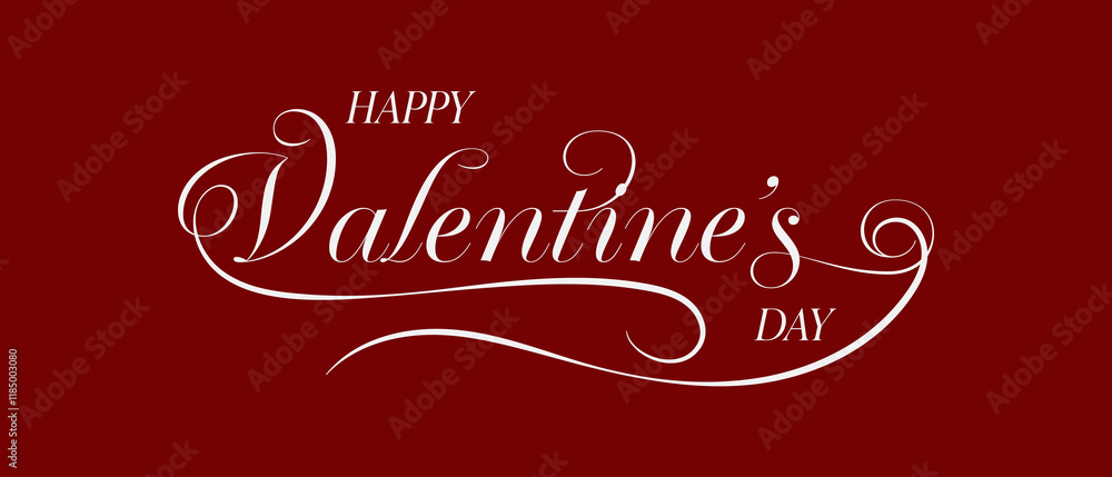 Happy Valentine's Day text, hand lettering typography poster on red gradient background. Vector illustration. Romantic quote postcard, card, invitation, banner template.