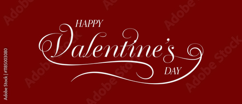 Obraz na płótnie Happy Valentine's Day text, hand lettering typography poster on red gradient background. Vector illustration. Romantic quote postcard, card, invitation, banner template. w salonie