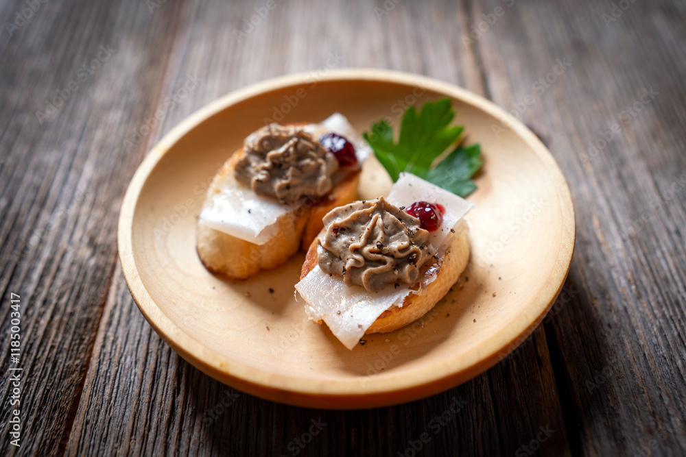 Homemade Liver Pâté on Toasted Bread with Lardo and Wild Berry Jam Homemade Liver Pâté on Toasted Bread with Lardo and Wild Berry Jam
