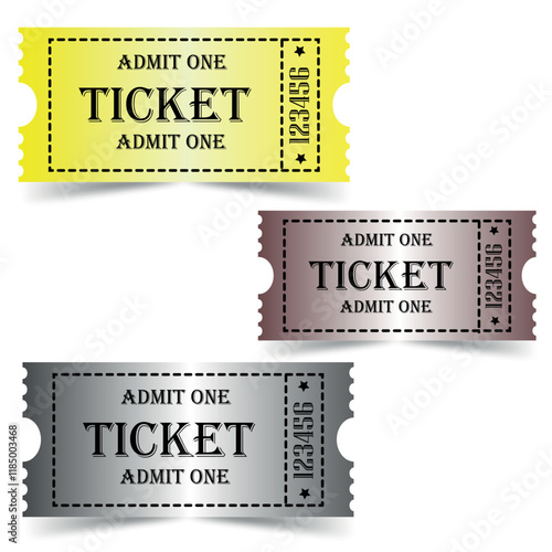 A set of colored tickets . Retro ticket design template. Tickets for cinema, movie, circus, carnival, film, festival, etc. 