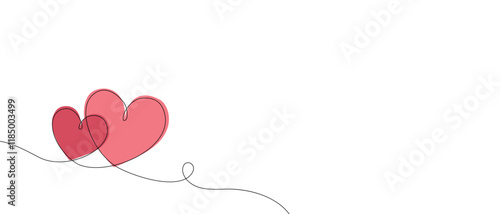 Continuous line drawing of heart and words. Vector illustration. One single line drawing of love concept cute heart shaped for greeting card. Romantic symbol for wedding invitation, Valentine's Day.